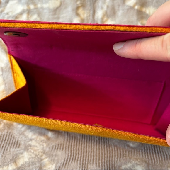 Orange and hot pink small envelope clutch made from silk with embellishment NWOT - Picture 2 of 6